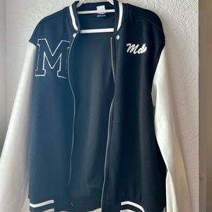 Black and white marshmallow letterman jacket, streetwear jacket, Size M
